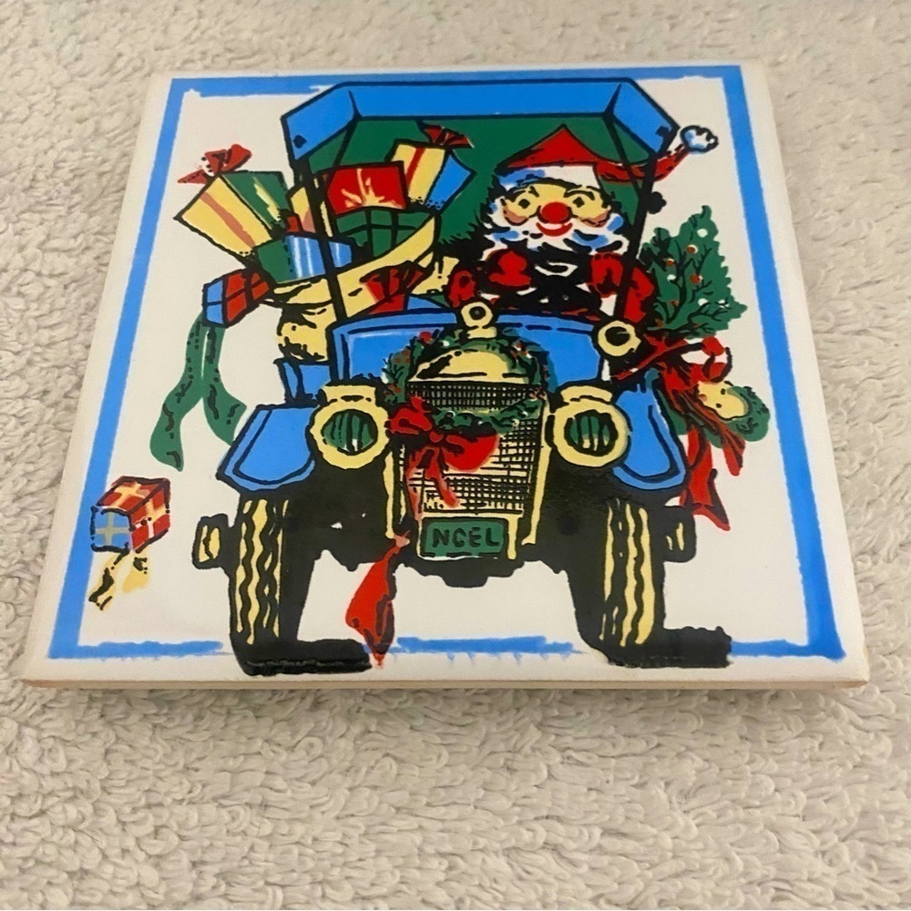 Currier & Ives Santa and Christmas Tree 4.5 x 4.5 Wall Art Tile Trivet Coasters